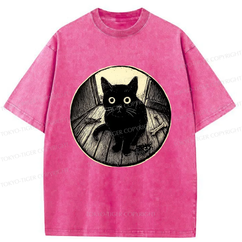 Tokyo-Tiger Waiting Black Cat Washed T-Shirt