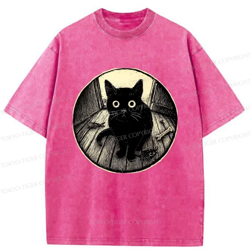 Tokyo-Tiger Waiting Black Cat Washed T-Shirt