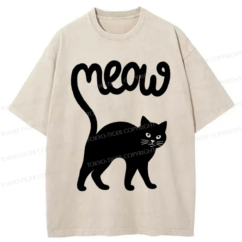 Tokyo-Tiger Funny Cat Tail Washed T-Shirt