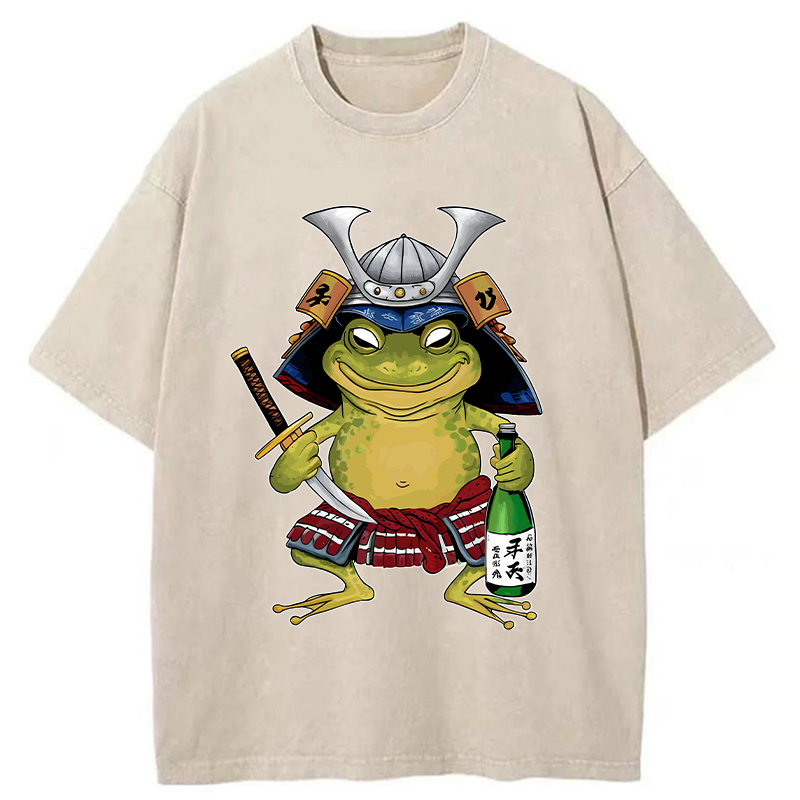 Tokyo-Tiger Japanese Samurai Frog Washed T-Shirt