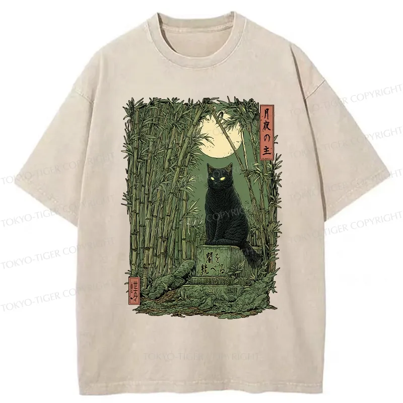 Tokyo-Tiger Black Cat In The Bamboo Forest Washed T-Shirt