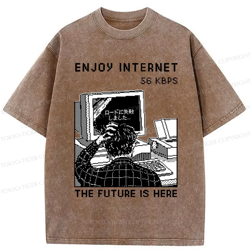 Tokyo-Tiger Enjoy Internet 56 Kbps Washed T-Shirt