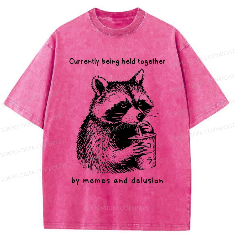 Tokyo-Tiger Raccoon Drinking Water Washed T-Shirt