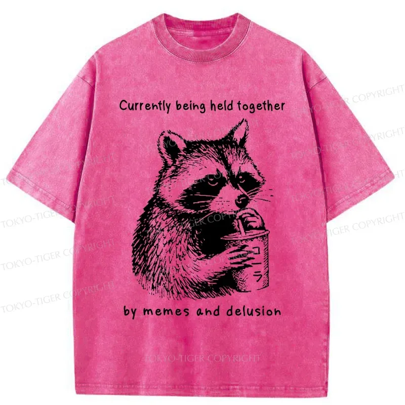 Tokyo-Tiger Raccoon Drinking Water Washed T-Shirt