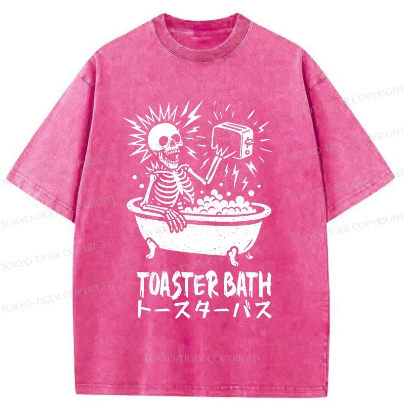 Tokyo-Tiger Funny Skeleton Taking A Bath Washed T-Shirt
