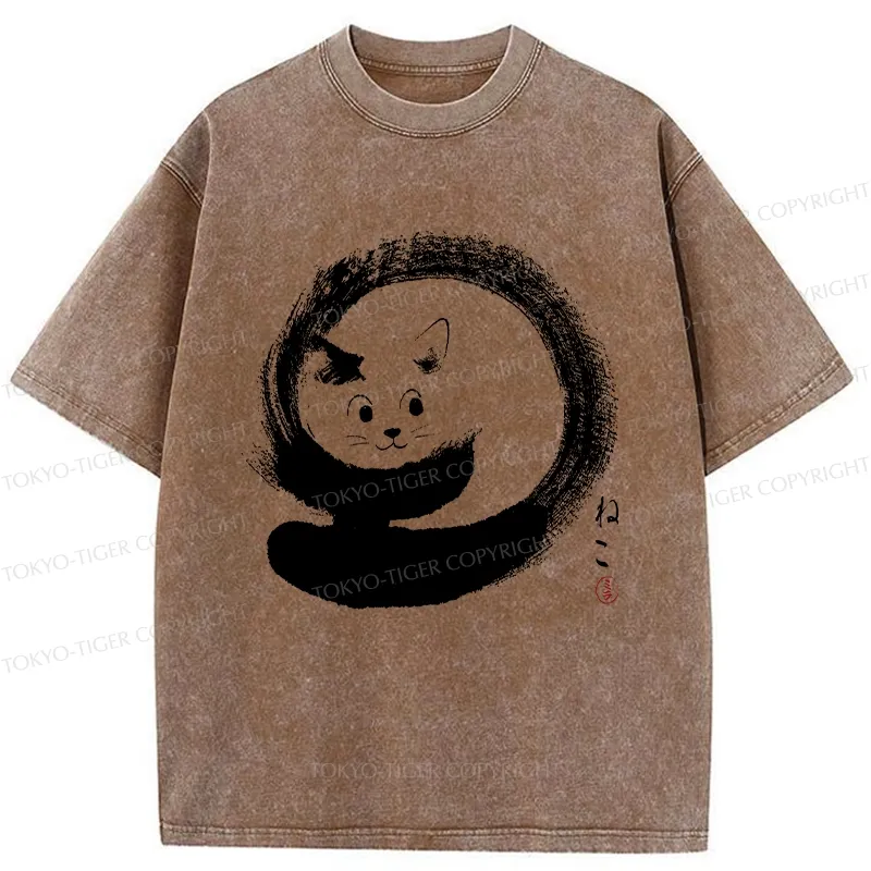 Tokyo-Tiger Retro Cat Enso Washed T-Shirt