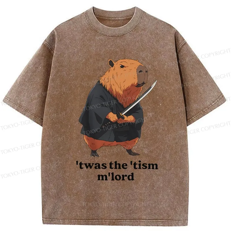 Tokyo-Tiger Focused Samurai Capybara Washed T-Shirt