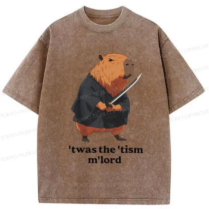 Tokyo-Tiger Focused Samurai Capybara Washed T-Shirt