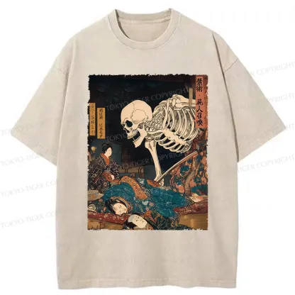 Tokyo-Tiger Ukiyoe Skeleton Yokai Washed T-Shirt