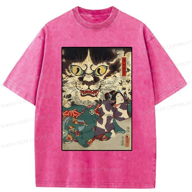 Tokyo-Tiger Japanese Cat Yokai Washed T-Shirt