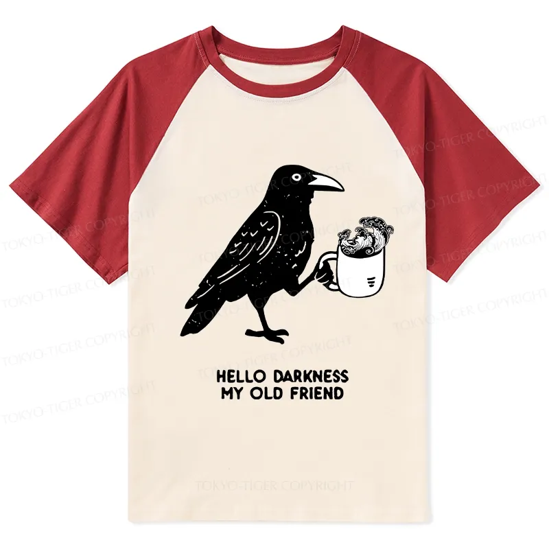 Tokyo-Tiger Crow Drinking Black Coffee Funny Raglan T-shirt