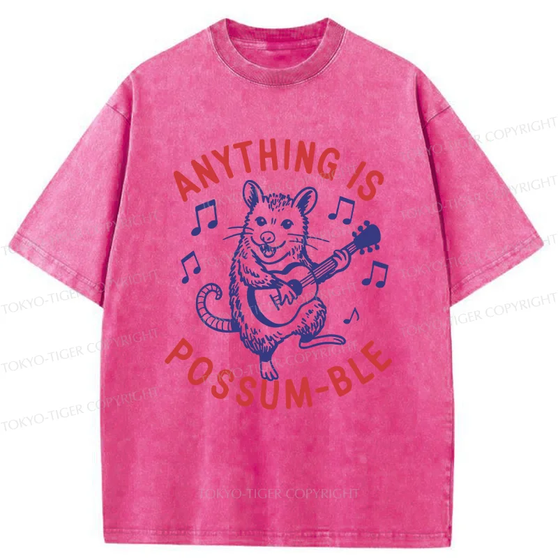 Tokyo-Tiger Possum Playing The Ukulele Washed T-Shirt