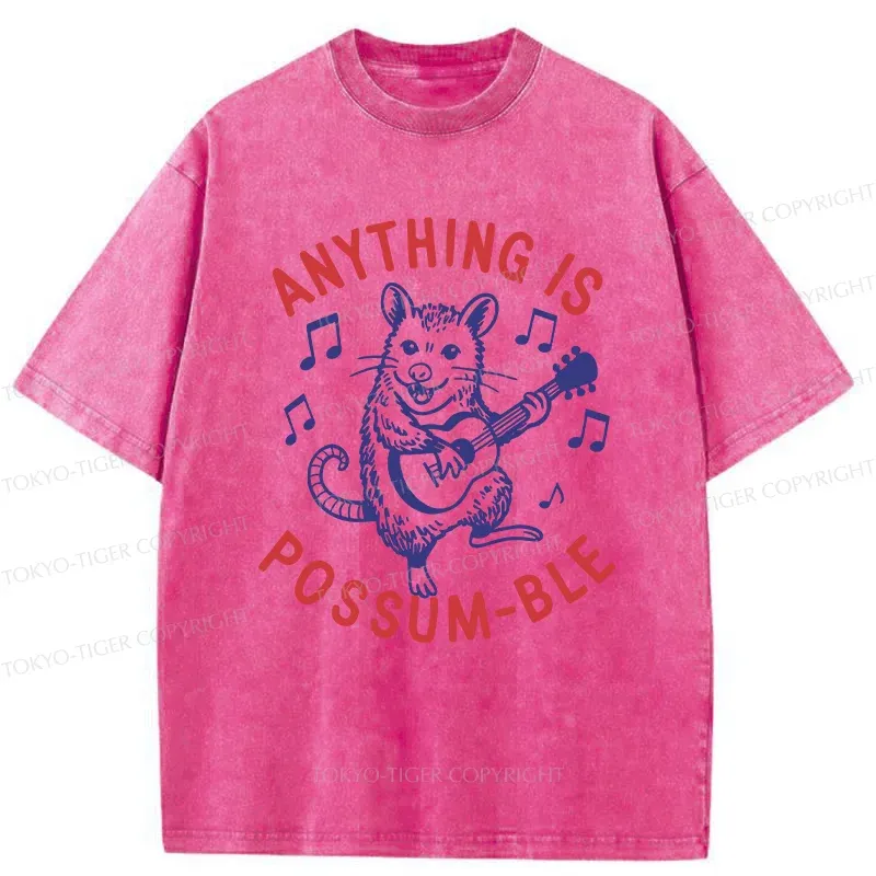 Tokyo-Tiger Possum Playing The Ukulele Washed T-Shirt