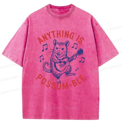 Tokyo-Tiger Possum Playing The Ukulele Washed T-Shirt