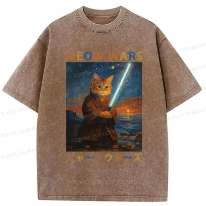 Tokyo-Tiger Funny Meow Wars Washed T-Shirt