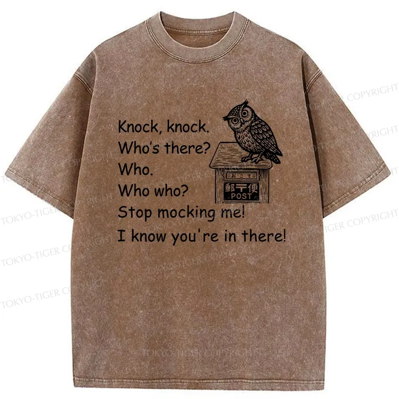 Tokyo-Tiger Knock Knock Funny Owl Washed T-Shirt