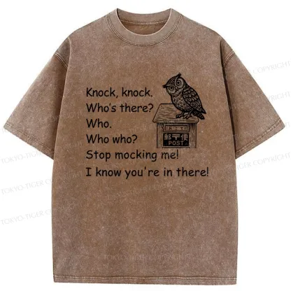 Tokyo-Tiger Knock Knock Funny Owl Washed T-Shirt