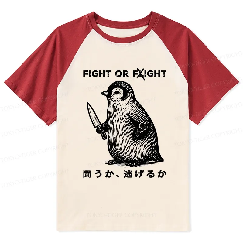 Tokyo-Tiger Funny Fight Or Flight Raglan T-shirt