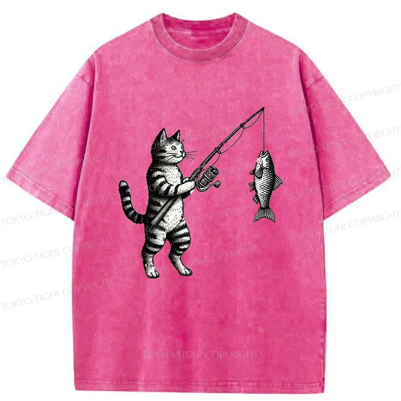 Tokyo-Tiger Cat Fishing Washed T-Shirt