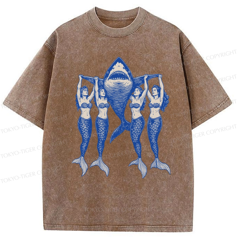 Tokyo-Tiger Mermaids Hoisting The Shark Washed T-Shirt