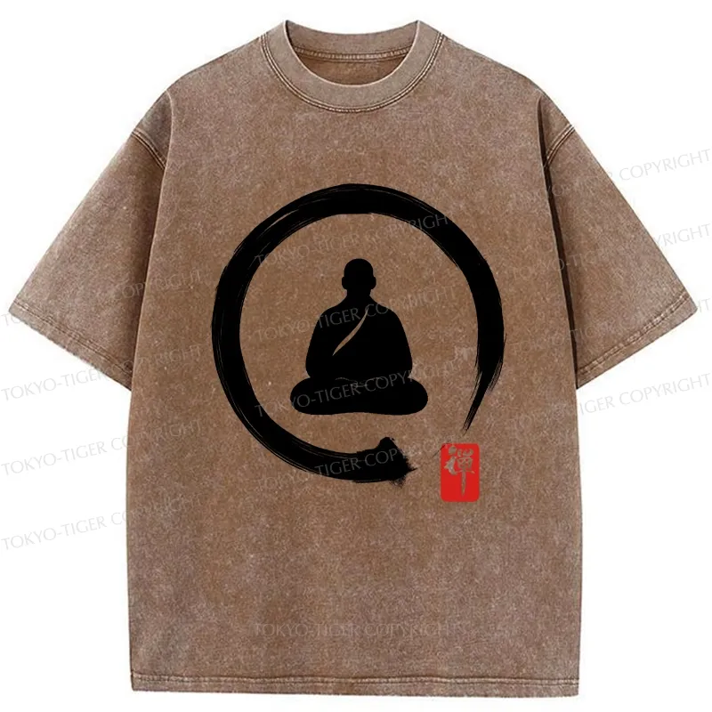 Tokyo-Tiger Retro Buddha Enso Washed T-Shirt