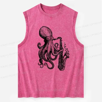 Tokyo-Tiger Octopus Playing Saxophone Washed Tank