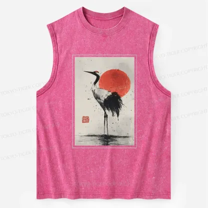 Tokyo-Tiger Retro Japanese Red-crowned Crane Washed Tank