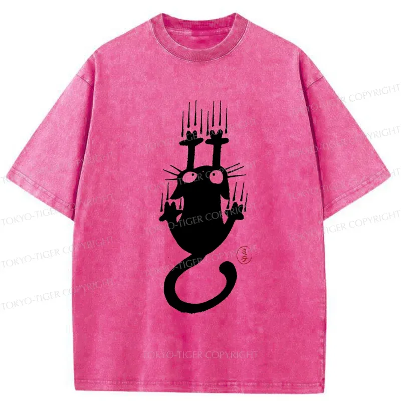 Tokyo-Tiger Climbing Black Cat Washed T-Shirt