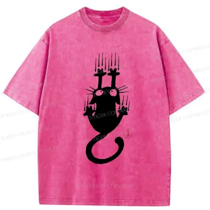 Tokyo-Tiger Climbing Black Cat Washed T-Shirt