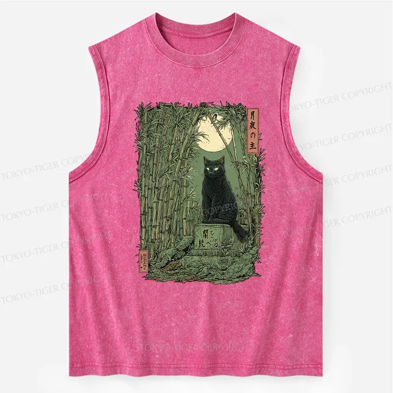 Tokyo-Tiger Black Cat In The Bamboo Forest Washed Tank