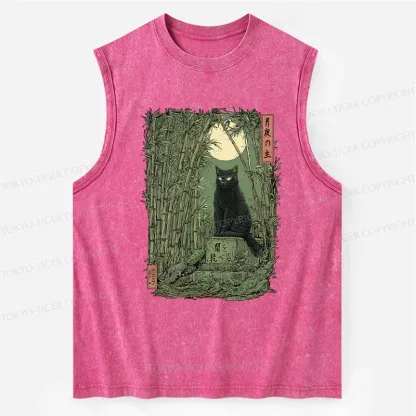 Tokyo-Tiger Black Cat In The Bamboo Forest Washed Tank