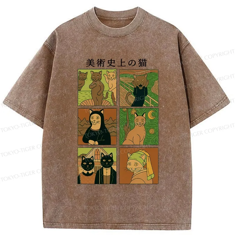 Tokyo-Tiger Cats In Art History Funny Washed T-Shirt