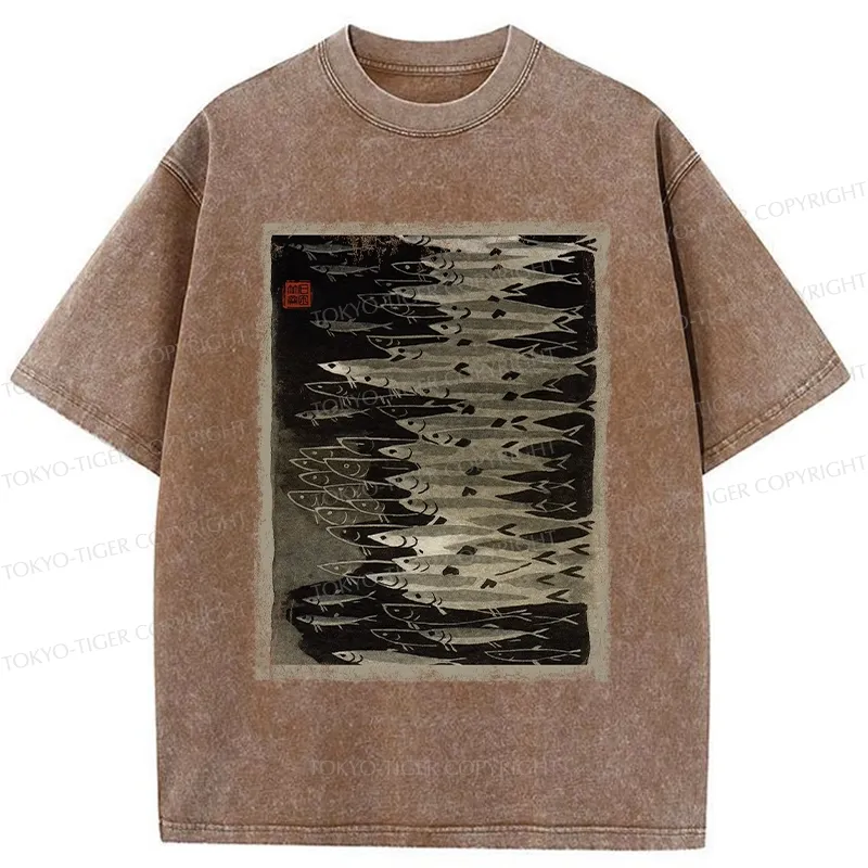 Tokyo-Tiger Retro School Of Fish Washed T-Shirt