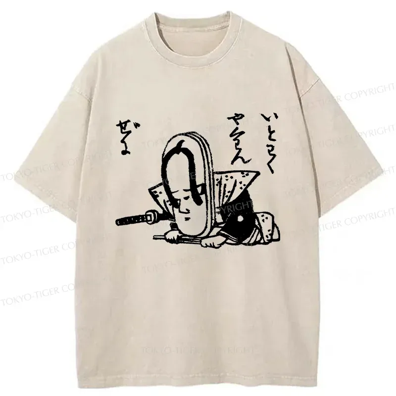 Tokyo-Tiger Funny Slipper Samurai Washed T-Shirt