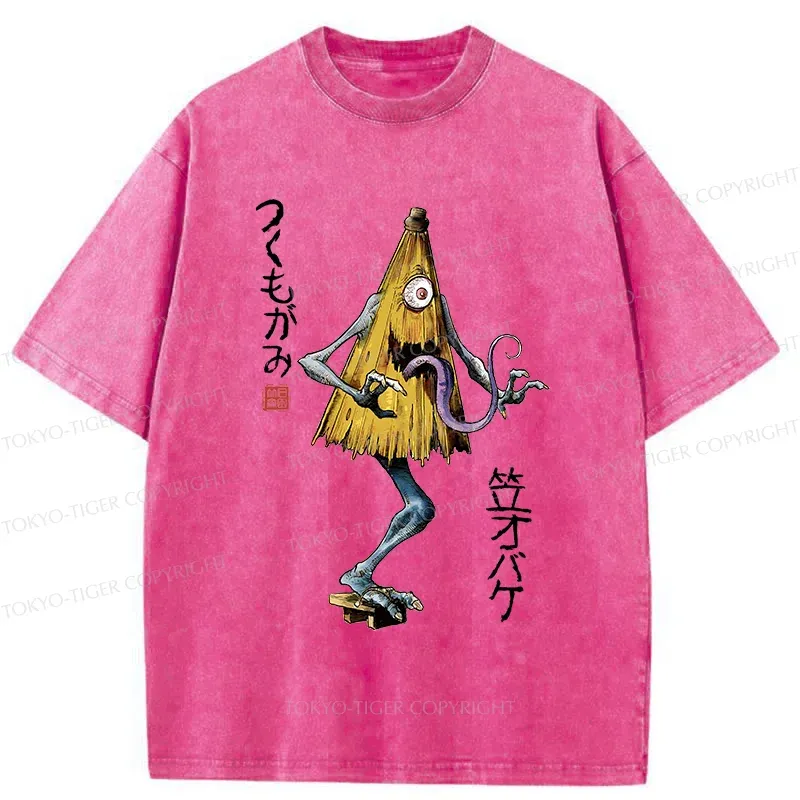 Tokyo-Tiger Japanese Umbrella Yokai Washed T-Shirt
