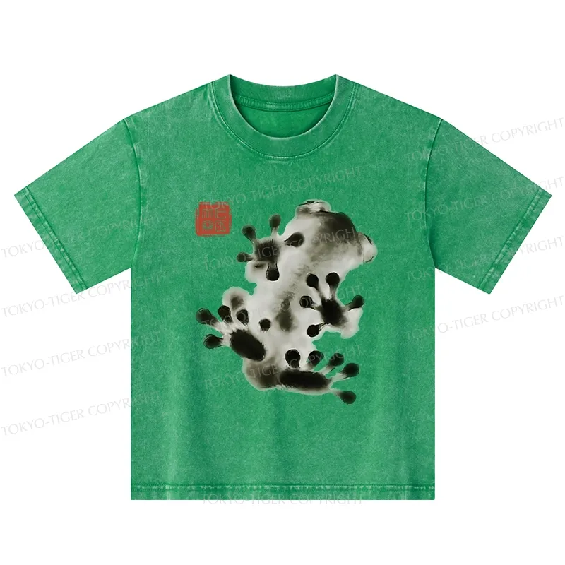 Tokyo-Tiger Ink Painting Frog Kids Washed T-Shirt