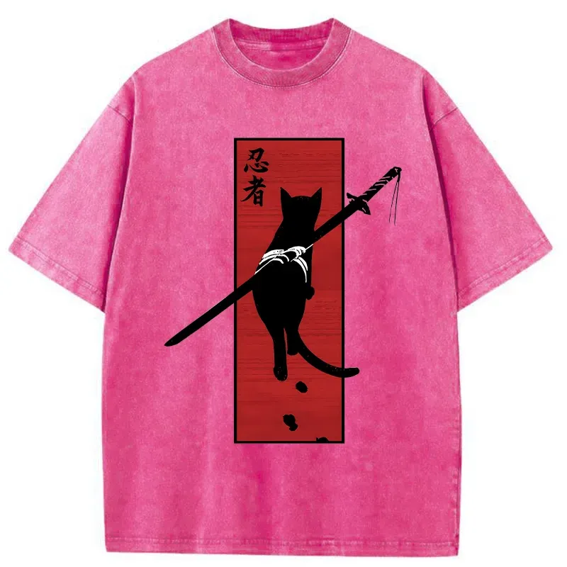 Tokyo-Tiger Lonely Cat Ninja Washed T-Shirt