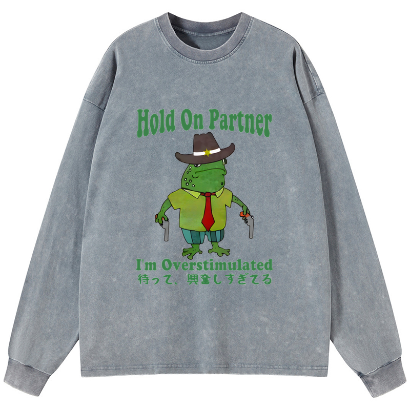 Tokyo-Tiger Wait I'm Too Excited Washed Long Sleeve T-Shirt