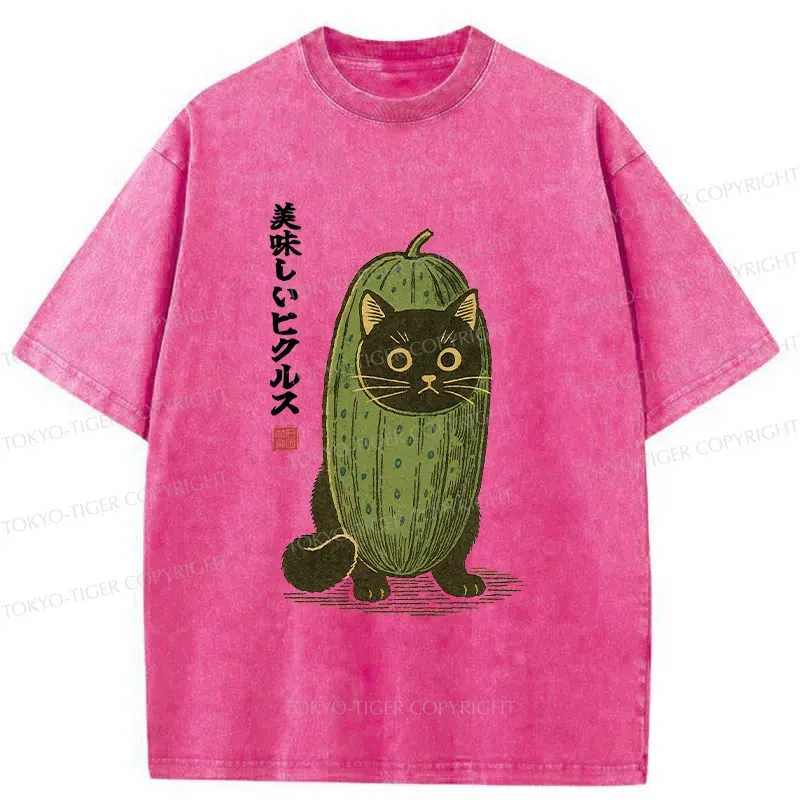 Tokyo-Tiger Cucumber Black Cat Washed T-Shirt