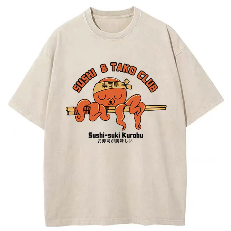 Tokyo-Tiger Octopus And Sushi Washed T-Shirt