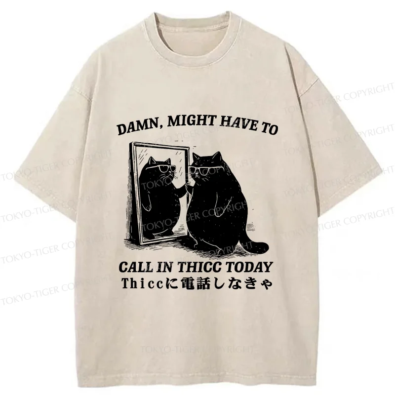 Tokyo-Tiger Cat Admiring Himself Washed T-Shirt