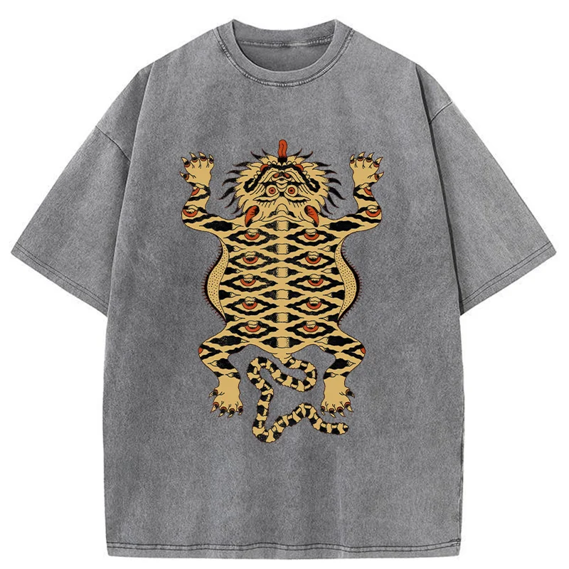Tokyo-Tiger Mighty Tiger Woodcut Washed T-Shirt