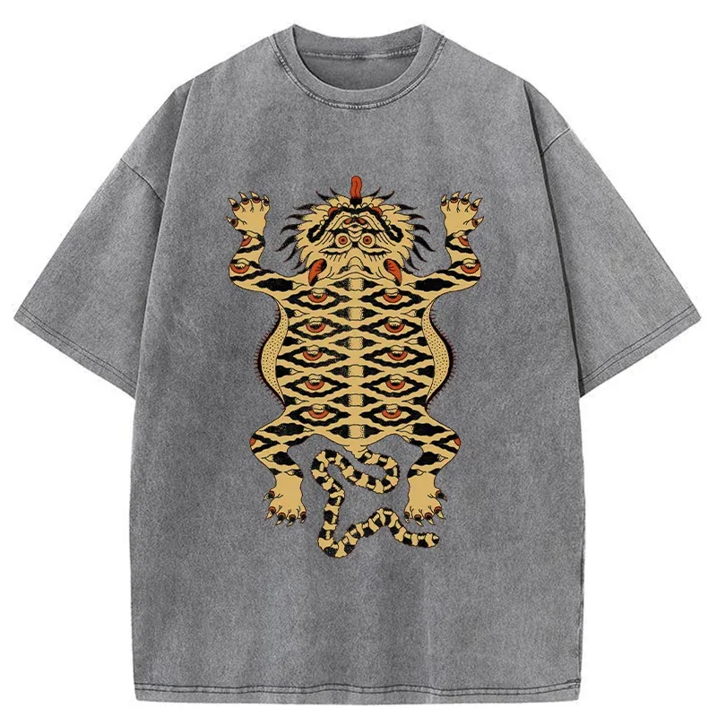 Tokyo-Tiger Mighty Tiger Woodcut Washed T-Shirt
