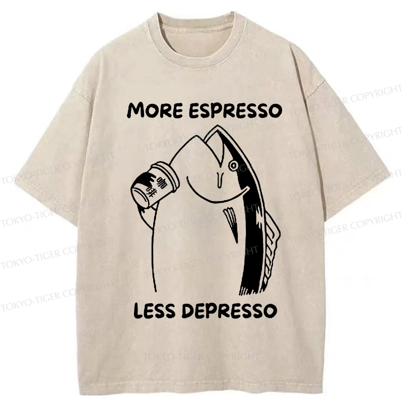 Tokyo-Tiger More Espresso Less Depresso Fish Washed T-Shirt