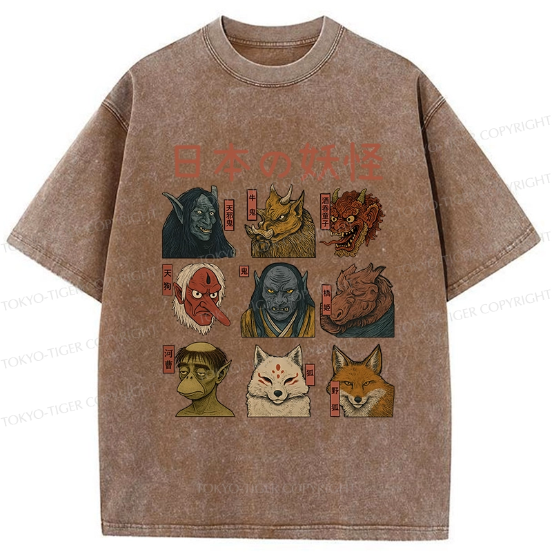 Tokyo-Tiger Japanese Traditional Yokais Washed T-Shirt