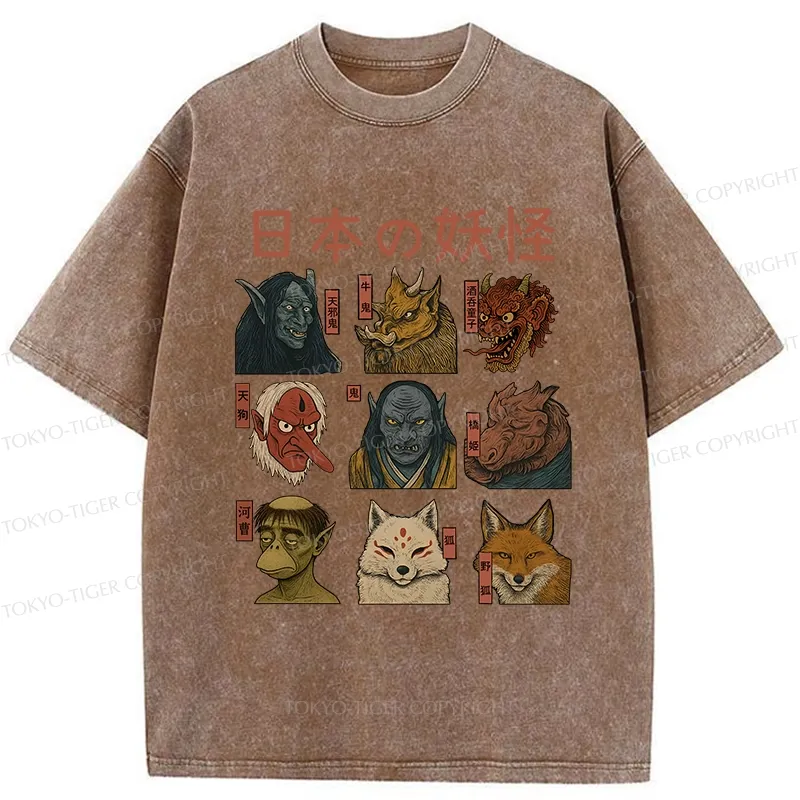 Tokyo-Tiger Japanese Traditional Yokais Washed T-Shirt