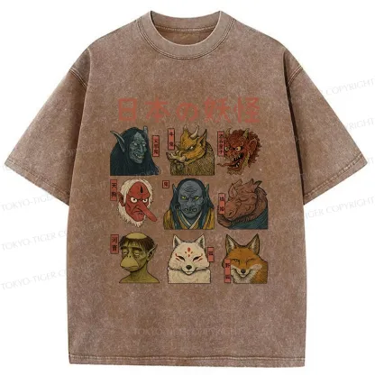 Tokyo-Tiger Japanese Traditional Yokais Washed T-Shirt