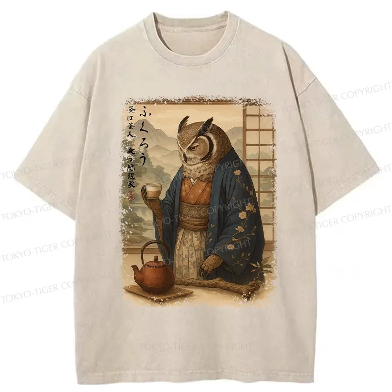 Tokyo-Tiger The Owl’s Tea Ceremony Washed T-Shirt