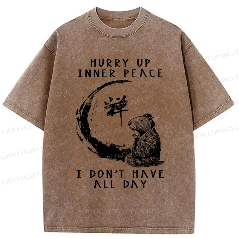 Tokyo-Tiger Hurry Up Inner Peace Zen Washed T-Shirt