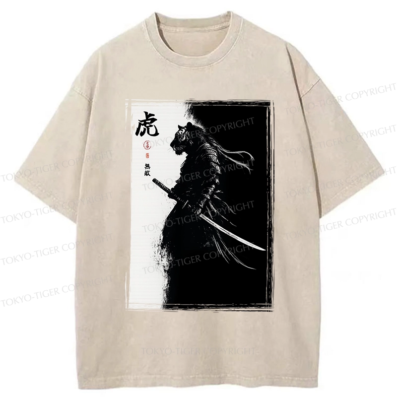Tokyo-Tiger Retro Tiger Samurai Washed T-Shirt
